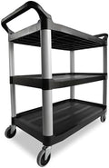 3-Shelf Service Push Cart, 300lb, Black in Black