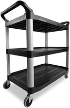 3-Shelf Service Push Cart, 300lb, Black in Black