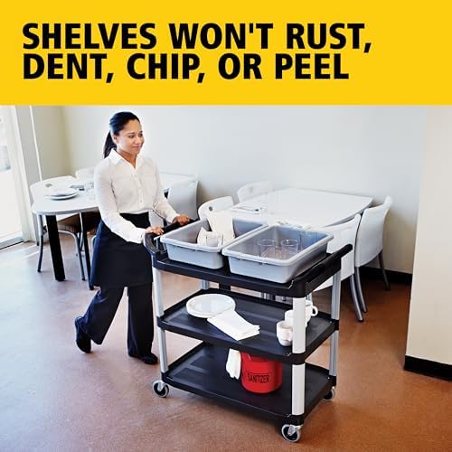 3-Shelf Service Push Cart, 300lb, Black in Black, alternate view 3