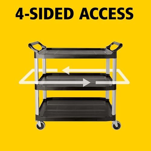 3-Shelf Service Push Cart, 300lb, Black in Black, alternate view 4