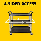 3-Shelf Service Push Cart, 300lb, Black in Black, alternate view 4