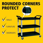 3-Shelf Service Push Cart, 300lb, Black in Black, alternate view 5