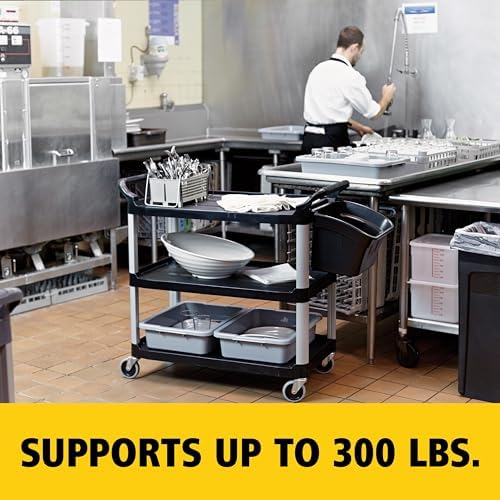 3-Shelf Service Push Cart, 300lb, Black in Black, alternate view 6
