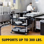 3-Shelf Service Push Cart, 300lb, Black in Black, alternate view 6