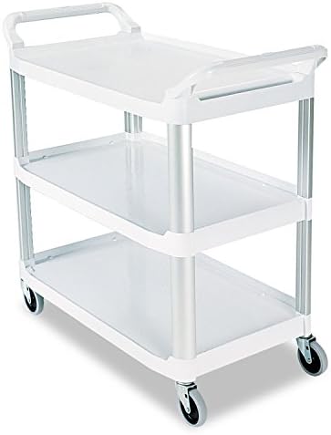3-Shelf Service Push Cart, 300lb, White in White