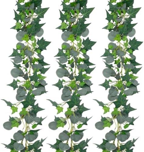 3 Strands Artificial Ivy Vines, Fake Ivy with Eucalyptus Garland