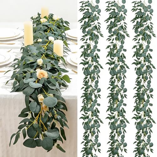 3 Strands Artificial Vines Kit, 78" Silk Eucalyptus Ivy Garland Green Leaves Natural Odorless, Fake Greenery