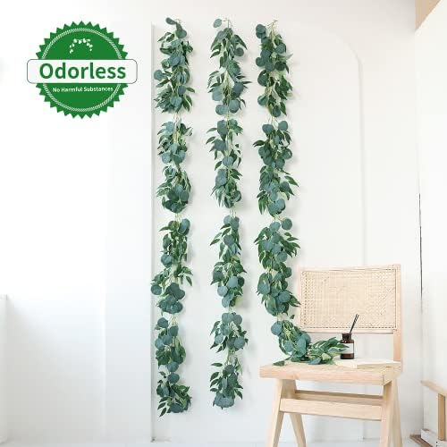 3 Strands Artificial Vines Kit, 78" Silk Eucalyptus Ivy Garland Green Leaves Natural Odorless, Fake Greenery, alternate view