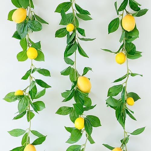 3 Strands Lemon Artificial Vines, 71" Lemon Silk Vine Garland with Green Leaves, Fake Hanging Plants Greenery