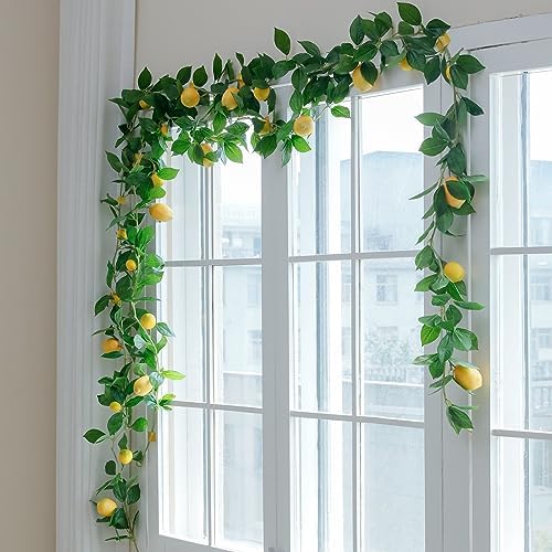 3 Strands Lemon Artificial Vines, 71" Lemon Silk Vine Garland with Green Leaves, Fake Hanging Plants Greenery, alternate view
