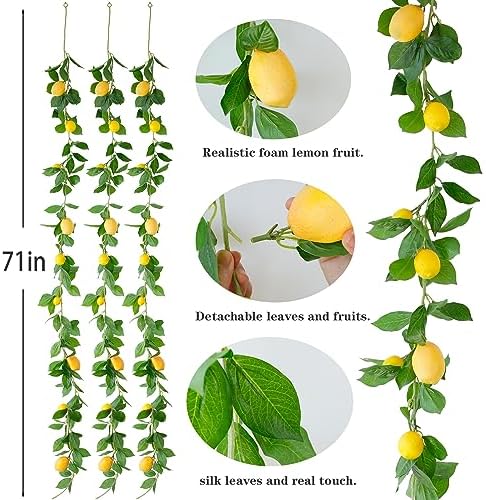 3 Strands Lemon Artificial Vines, 71" Lemon Silk Vine Garland with Green Leaves, Fake Hanging Plants Greenery, alternate view
