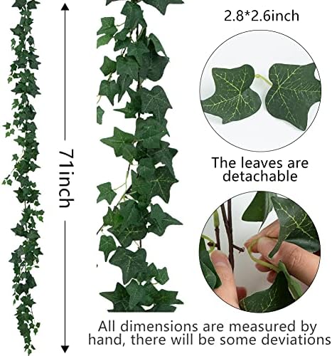3 Strands Odorless Artificial Ivy Vines Kit, 71" Silk Ivy Garland with Green Leaves, Fake Hanging Plants, alternate view 3