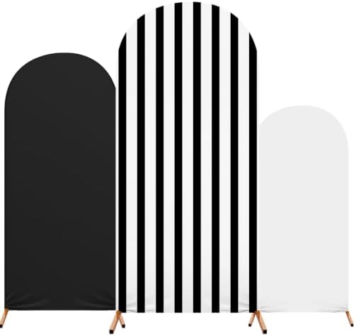 3 Striped Arch Backdrop Covers Spandex Stretch, Black and White