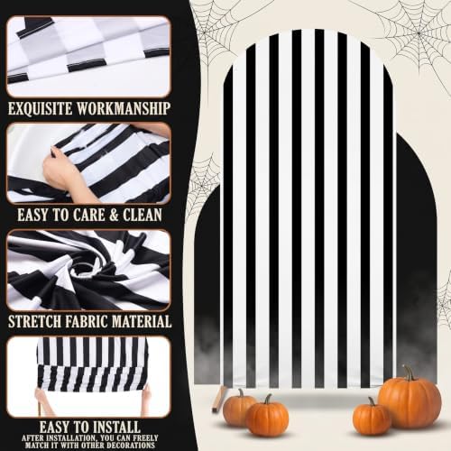 3 Striped Arch Backdrop Covers Spandex Stretch, Black and White, alternate view 3