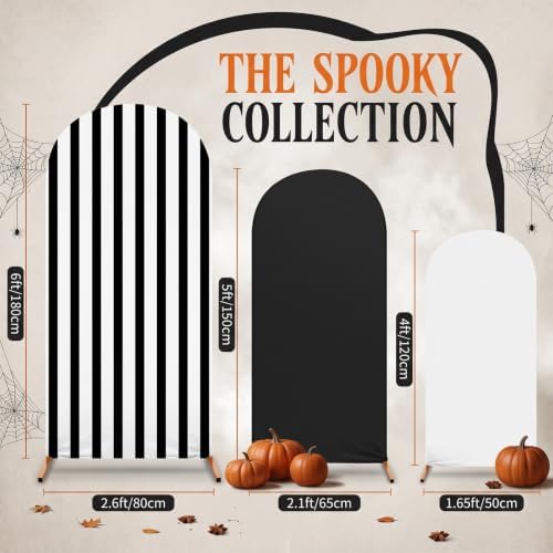 3 Striped Arch Backdrop Covers Spandex Stretch, Black and White, alternate view 4