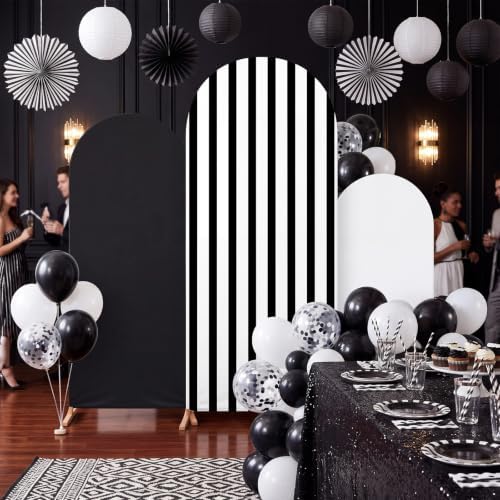 3 Striped Arch Backdrop Covers Spandex Stretch, Black and White, alternate view 6