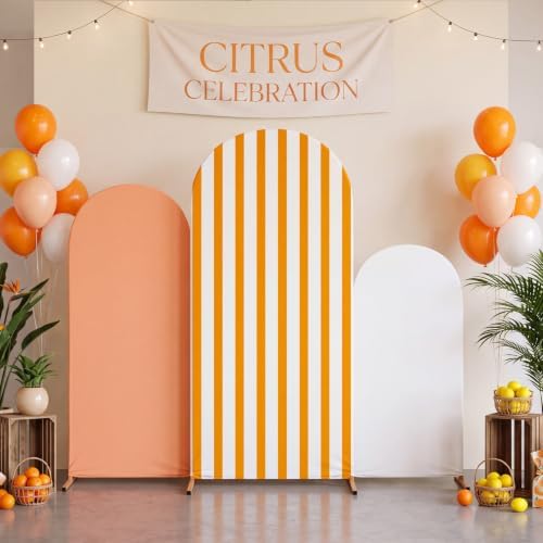 3 Striped Arch Backdrop Covers Spandex Stretch, Orange, alternate view 7