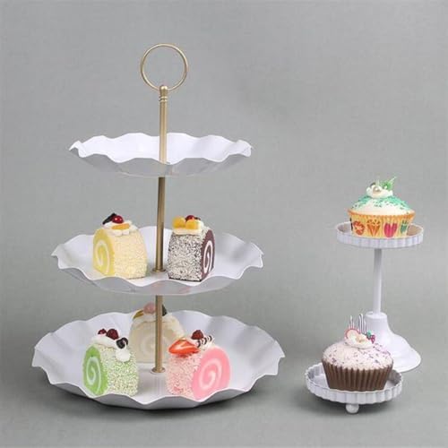 3 Tier 13" Cake Stand Fruit Heavy Plate Handle Fittings Round Hardware Rod Stand Holder in Silver, alternate view 2