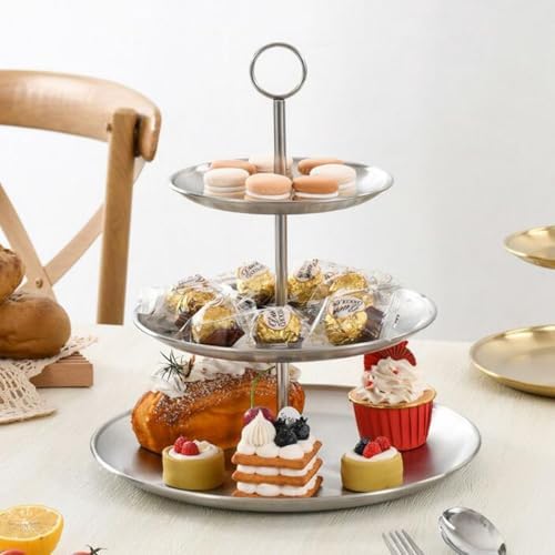 3 Tier 13" Cake Stand Fruit Heavy Plate Handle Fittings Round Hardware Rod Stand Holder in Silver, alternate view 4