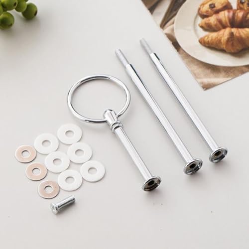 3 Tier 13" Cake Stand Fruit Heavy Plate Handle Fittings Round Hardware Rod Stand Holder in Silver, alternate view 6