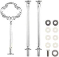 3 Tier 14" Heavy Metal Cake Stand Holder Fruit Plate Stand Fitting Hardware Rod with Stylus (Sliver_Sun Flower)