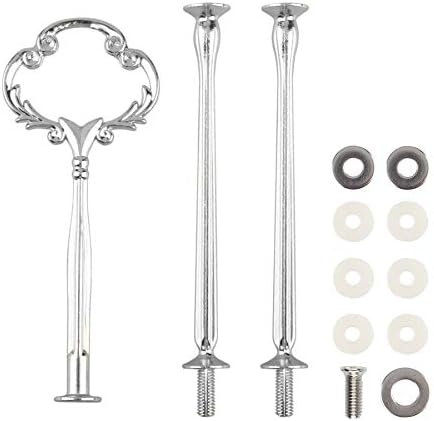 3 Tier 14" Heavy Metal Cake Stand Holder Fruit Plate Stand Fitting Hardware Rod with Stylus (Sliver_Sun Flower)