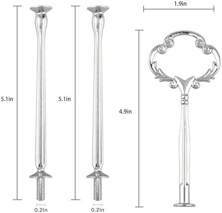 3 Tier 14" Heavy Metal Cake Stand Holder Fruit Plate Stand Fitting Hardware Rod with Stylus (Sliver_Sun Flower), alternate