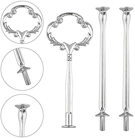 3 Tier 14" Heavy Metal Cake Stand Holder Fruit Plate Stand Fitting Hardware Rod with Stylus (Sliver_Sun Flower), alternate