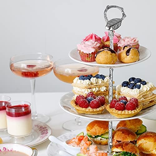 3 Tier 14" Heavy Metal Cake Stand Holder Fruit Plate Stand Fitting Hardware Rod with Stylus (Sliver_Leaves) in, alternate