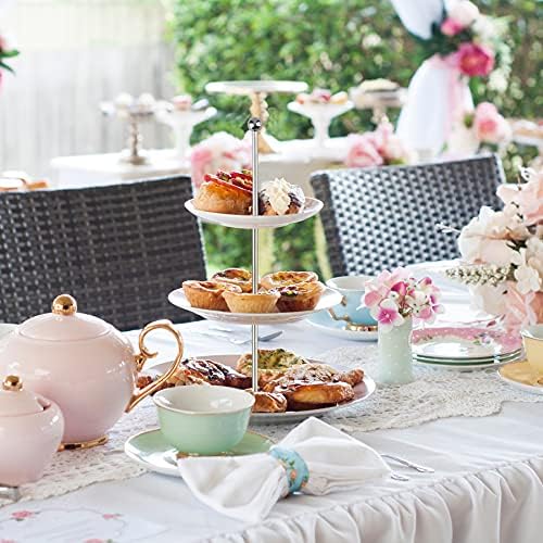 3 Tier 14" Heavy Metal Cake Stand Holder Fruit Plate Stand Fitting Hardware Rod with Stylus (Silver_Round Bead), alternate