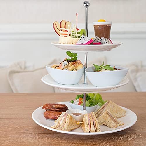 3 Tier 14" Heavy Metal Cake Stand Holder Fruit Plate Stand Fitting Hardware Rod with Stylus (Silver_Round Bead), alternate