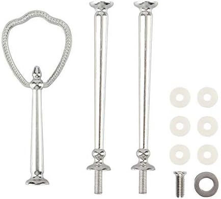 3 Tier 14" Heavy Metal Cake Stand Holder Fruit Plate Stand Fitting Hardware Rod with Stylus (Silver_new_Shield)