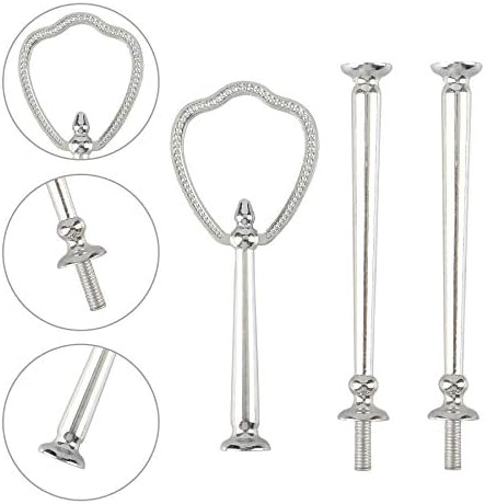 3 Tier 14" Heavy Metal Cake Stand Holder Fruit Plate Stand Fitting Hardware Rod with Stylus (Silver_new_Shield), alternate