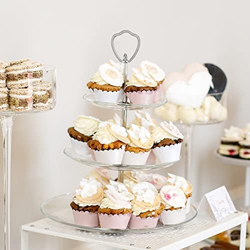 3 Tier 14" Heavy Metal Cake Stand Holder Fruit Plate Stand Fitting Hardware Rod with Stylus (Silver_new_Shield), alternate
