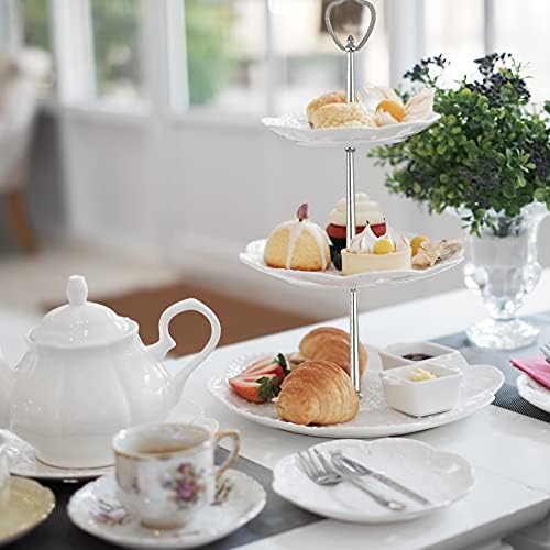 3 Tier 14" Heavy Metal Cake Stand Holder Fruit Plate Stand Fitting Hardware Rod with Stylus (Silver_new_Shield), alternate