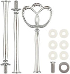 3 Tier 14" Heavy Metal Cake Stand Holder Fruit Plate Stand Fitting Hardware Rod(Silver_New_Crown) in Silver-new