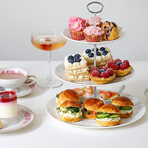 3 Tier 14" Heavy Metal Cake Stand Holder Fruit Plate Stand Fitting Hardware Rod with Stylus (Silver_Oval) in, alternate view