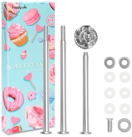 3 Tier 14" Heavy Metal Cake Stand Holder Fruit Plate Stand Fitting Hardware Rod (Silver_Rose) in Silver