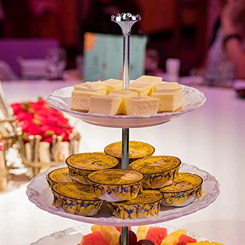 3 Tier 14" Heavy Metal Cake Stand Holder Fruit Plate Stand Fitting Hardware Rod (Silver_Rose) in Silver, alternate view 2