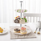 3 Tier 14" Heavy Metal Cake Stand Holder Fruit Plate Stand Fitting Hardware Rod (Silver_Rose) in Silver, alternate view 6