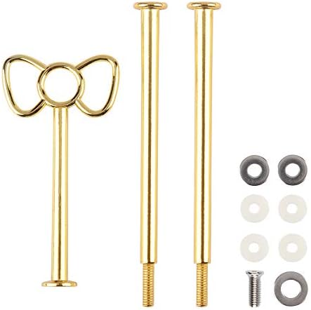 3 Tier 14" Heavy Metal Cake Stand Holder Fruit Plate Stand Fitting Hardware Rod (Golden_Bow) in Golden_bow