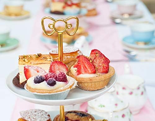 3 Tier 14" Heavy Metal Cake Stand Holder Fruit Plate Stand Fitting Hardware Rod (Golden_Bow) in Golden_bow, alternate view 2