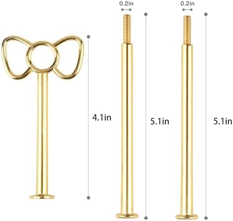 3 Tier 14" Heavy Metal Cake Stand Holder Fruit Plate Stand Fitting Hardware Rod (Golden_Bow) in Golden_bow, alternate view 3