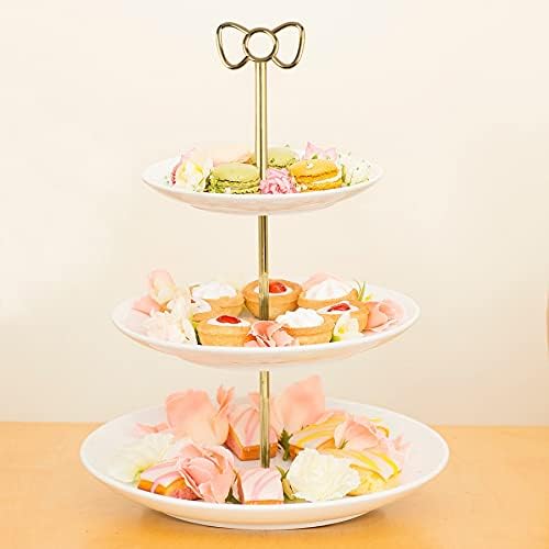 3 Tier 14" Heavy Metal Cake Stand Holder Fruit Plate Stand Fitting Hardware Rod (Golden_Bow) in Golden_bow, alternate view 6