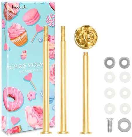 3 Tier 14" Heavy Metal Cake Stand Holder Fruit Plate Stand Fitting Hardware Rod (Golden_Rose) in Golden