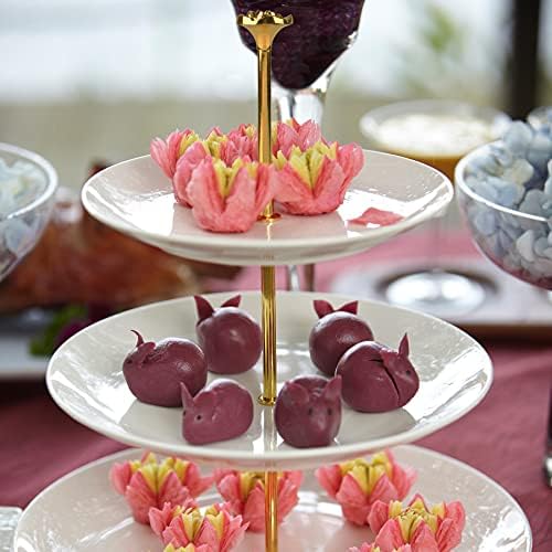 3 Tier 14" Heavy Metal Cake Stand Holder Fruit Plate Stand Fitting Hardware Rod (Golden_Rose) in Golden, alternate view 2