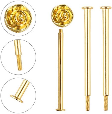 3 Tier 14" Heavy Metal Cake Stand Holder Fruit Plate Stand Fitting Hardware Rod (Golden_Rose) in Golden, alternate view 4