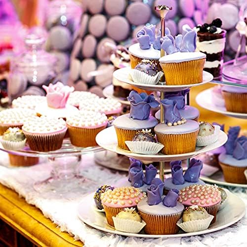 3 Tier 14" Heavy Metal Cake Stand Holder Fruit Plate Stand Fitting Hardware Rod (Golden_Rose) in Golden, alternate view 5