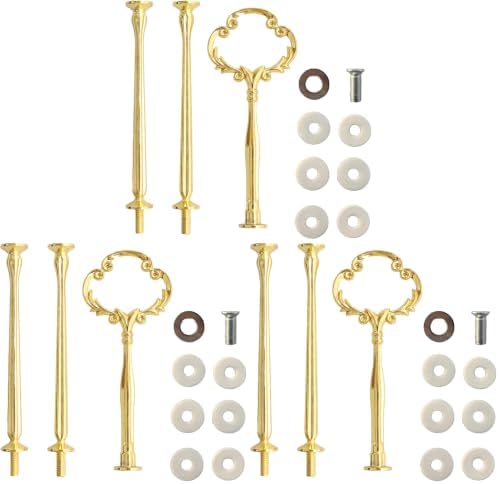 3 Tier 14" Heavy Metal Cake Stand Holder Fruit Plate Stand Fitting Hardware Rod with Stylus (Golden_Sun Flower)