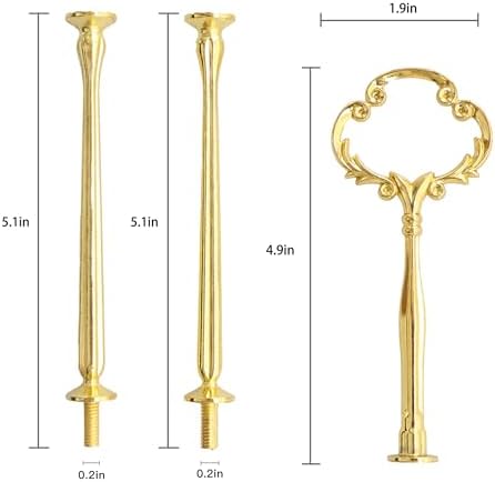 3 Tier 14" Heavy Metal Cake Stand Holder Fruit Plate Stand Fitting Hardware Rod with Stylus (Golden_Sun Flower), alternate